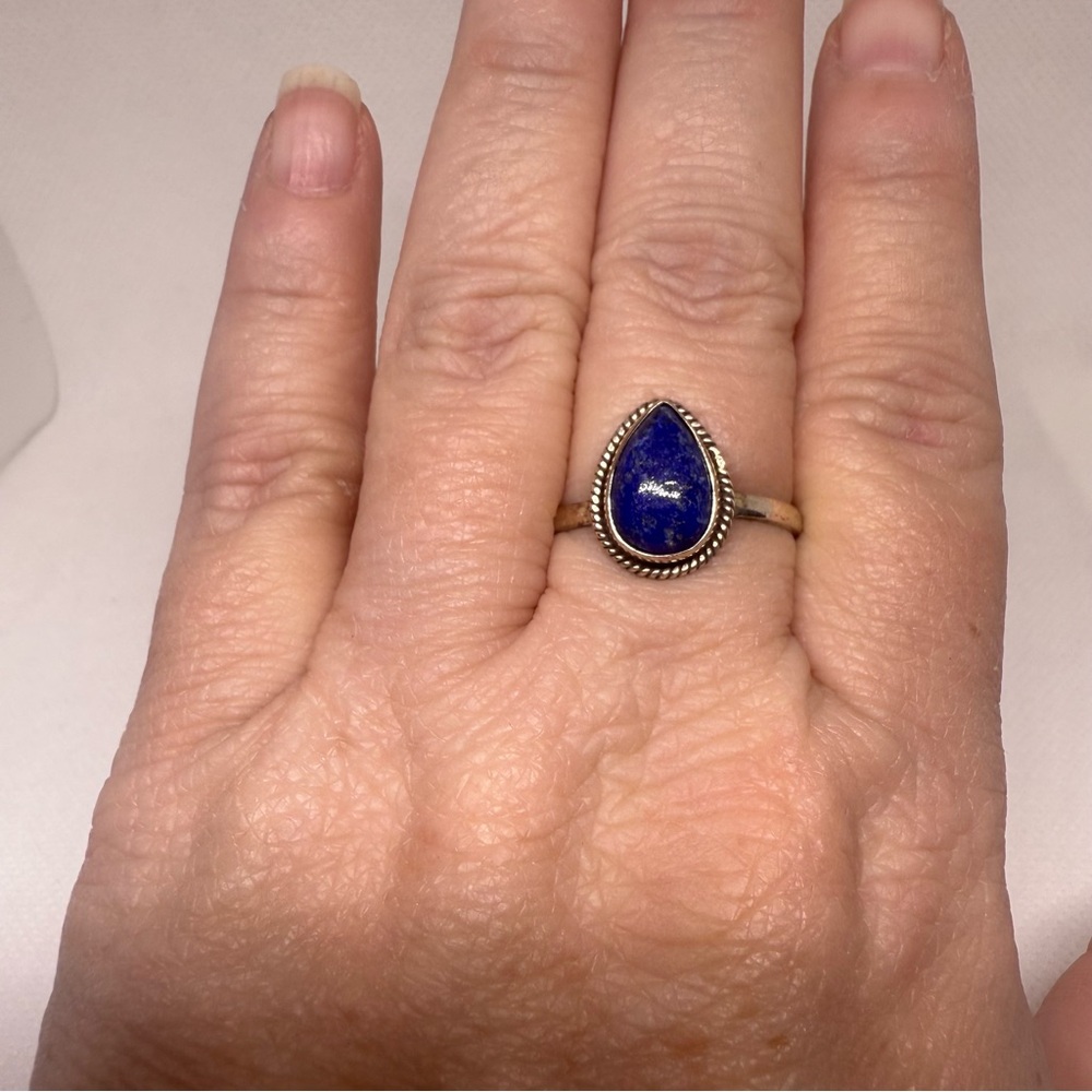 Sterling silver lapis lazuli teardrop ring